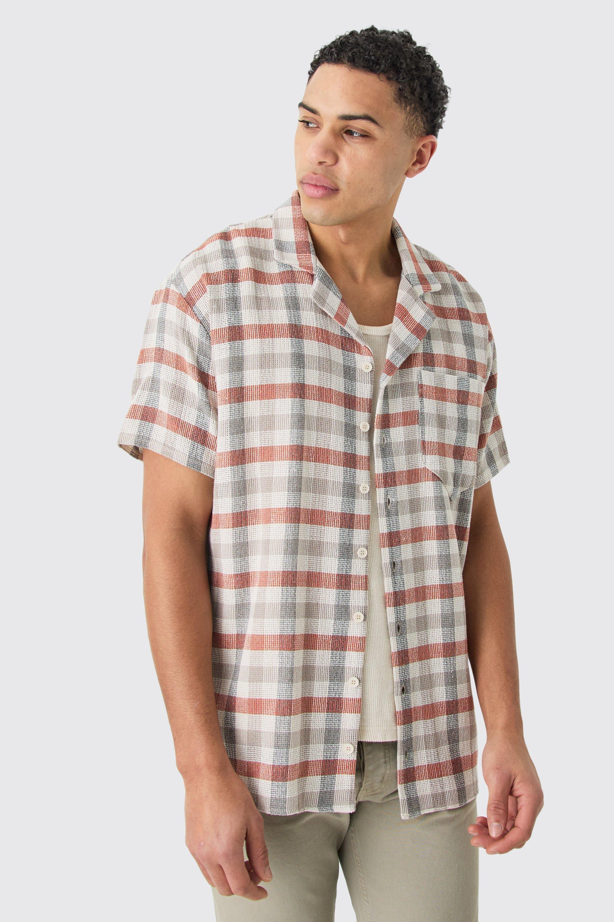 Oversized Mini Textured Check Shirt | boohooMAN USA Product Image