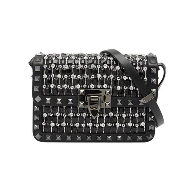 VALENTINO GARAVANI Small Rockstud Rhinestone Shoulder Bag In Black Product Image