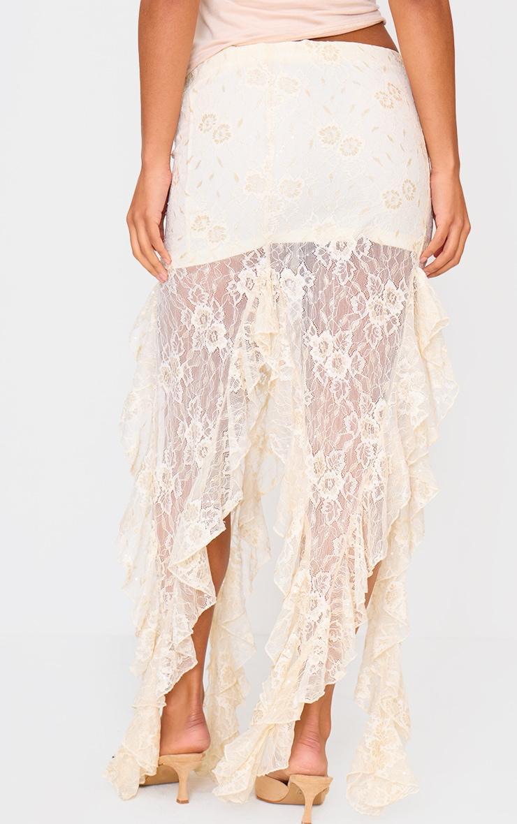 Cream Sequin Lace Drape Detail Maxi Skirt Product Image