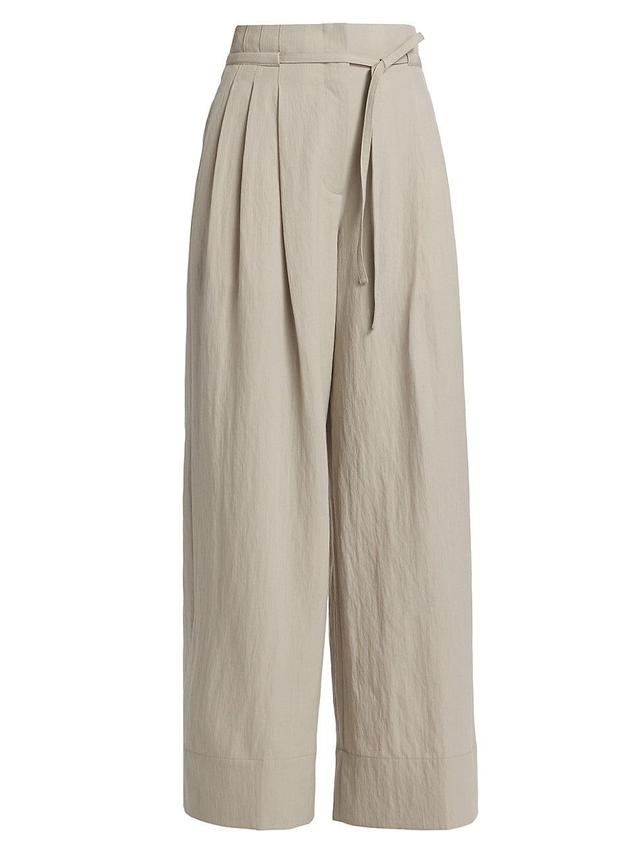 Tie-Waist Wide-Leg Wool-Blend Pants Product Image