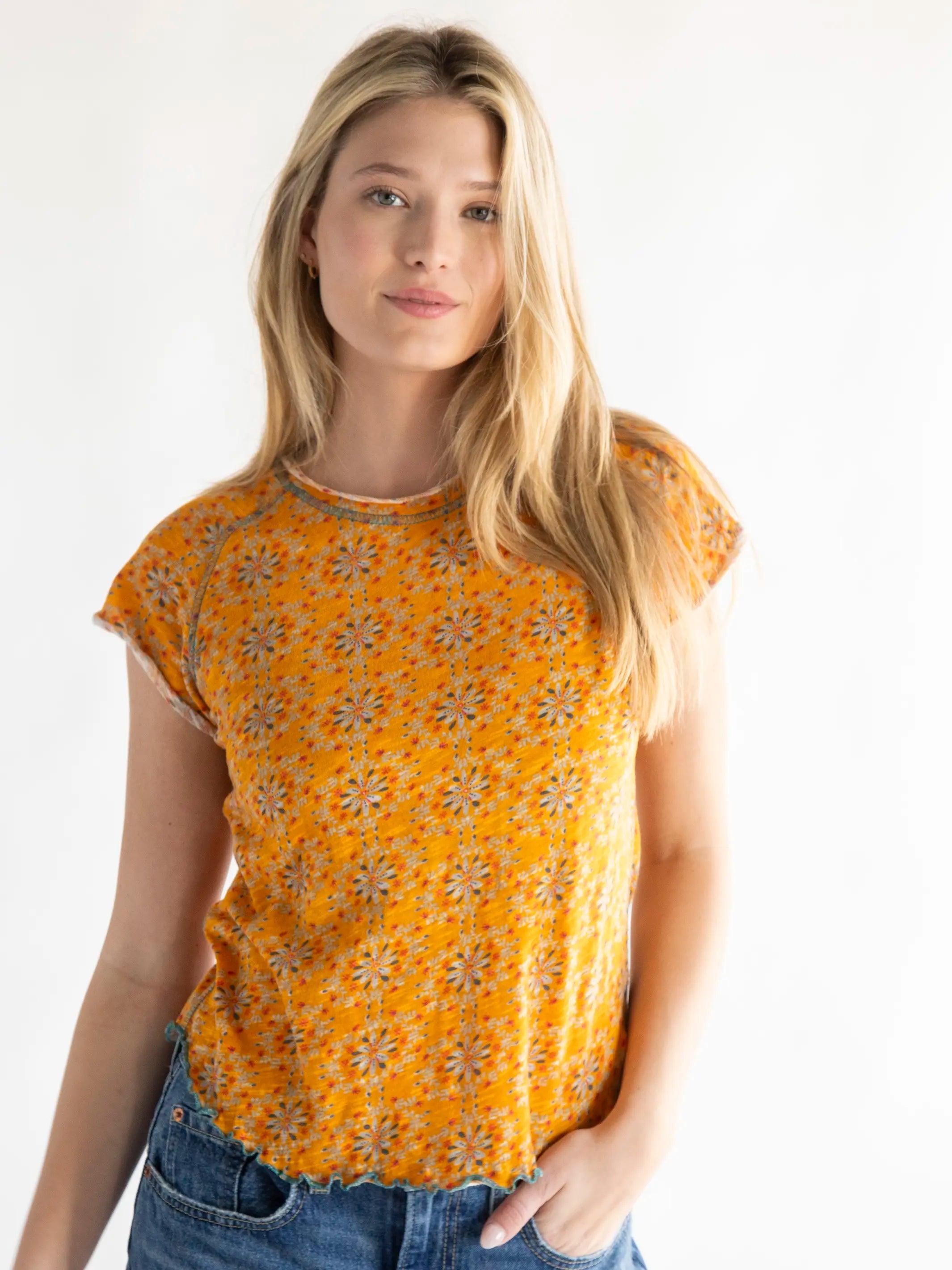 Lily Cotton Short Sleeve Tee Shirt - Yellow Medallion Product Image