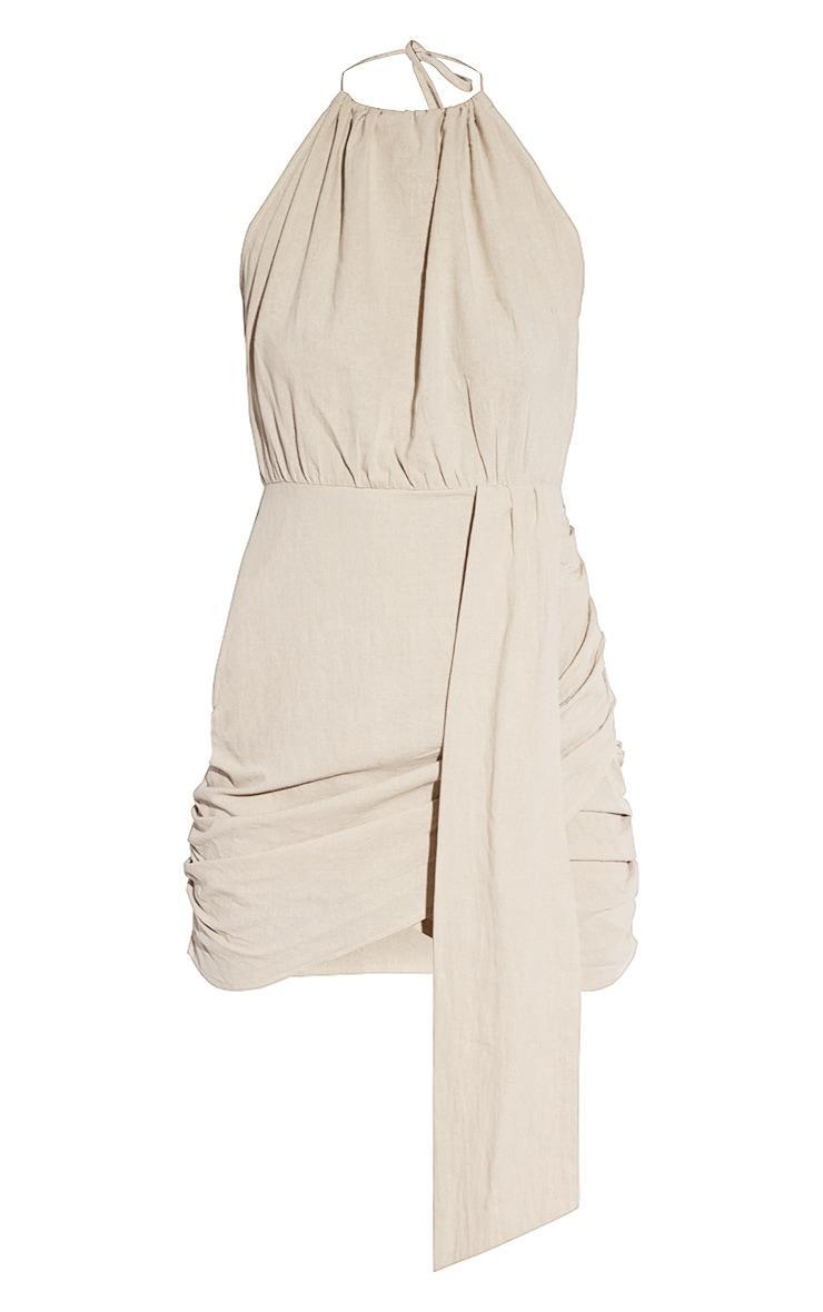 Oatmeal Linen Look Drape Detail Bodycon Dress Product Image