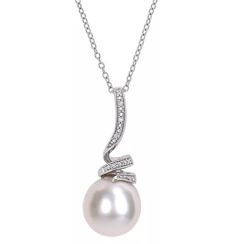 Stella Grace Sterling Silver Freshwater Cultured Pearl & Diamond Accent Swirl Drop Pendant Necklace, Womens Product Image