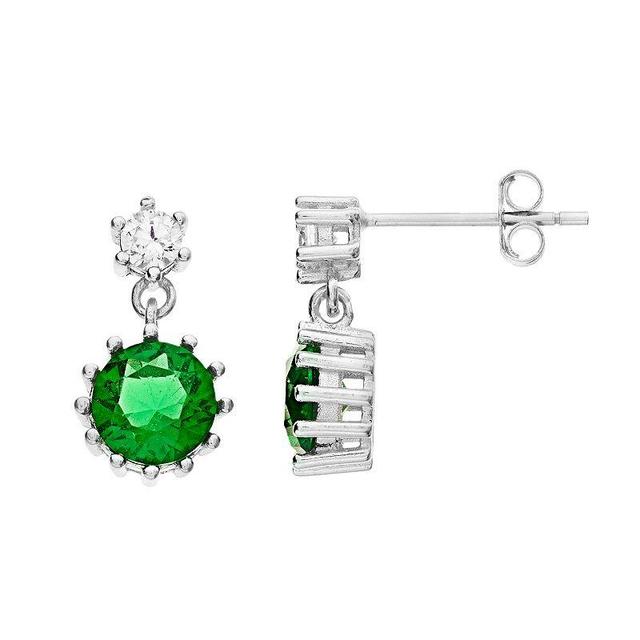 Sterling Silver Green Cubic Zirconia Drop Earrings, Womens Product Image