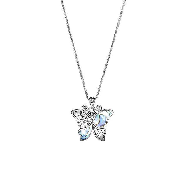 Athra NJ Inc Sterling Silver Oxidized Abalone Dots Butterfly Pendant Necklace, Womens Product Image