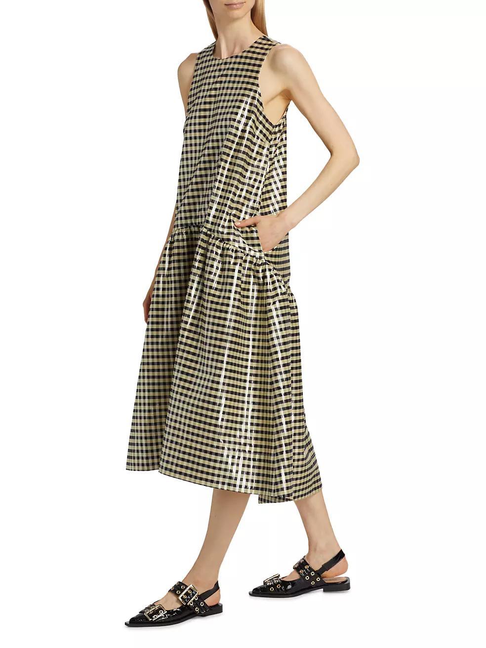 Plaid Cotton A-Line Midi-Dress Product Image