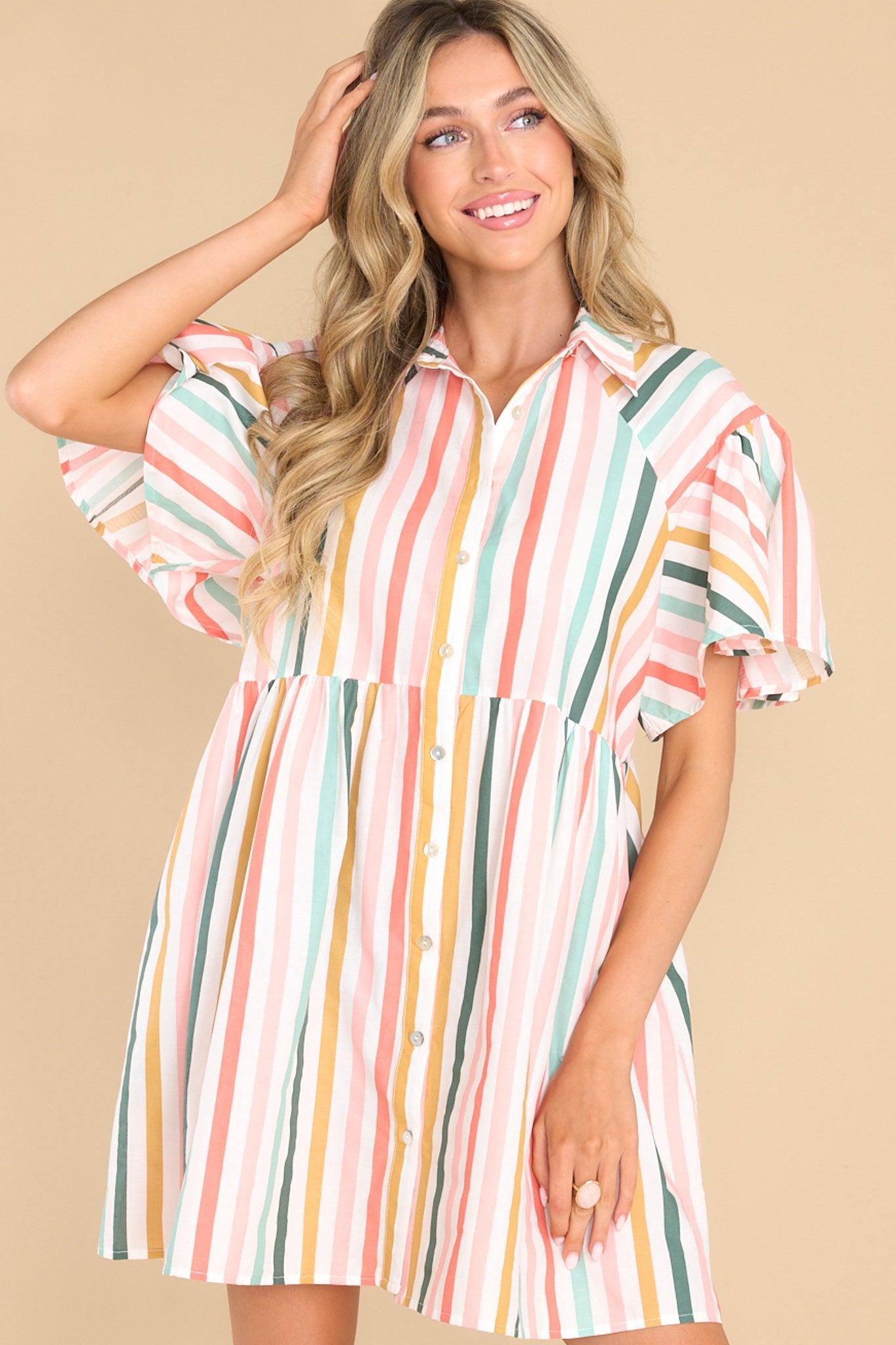 Aura In The Clouds Desert Sage Multi Stripe Dress Product Image