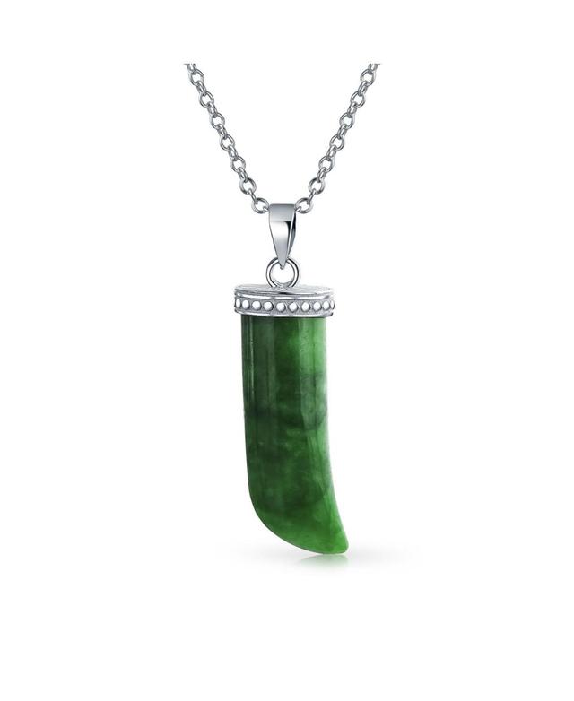 Bling Jewelry Tooth Amulet Green Dyed Natural Jade Italian Horn Pendant Necklace For Women Sterling Silver Product Image