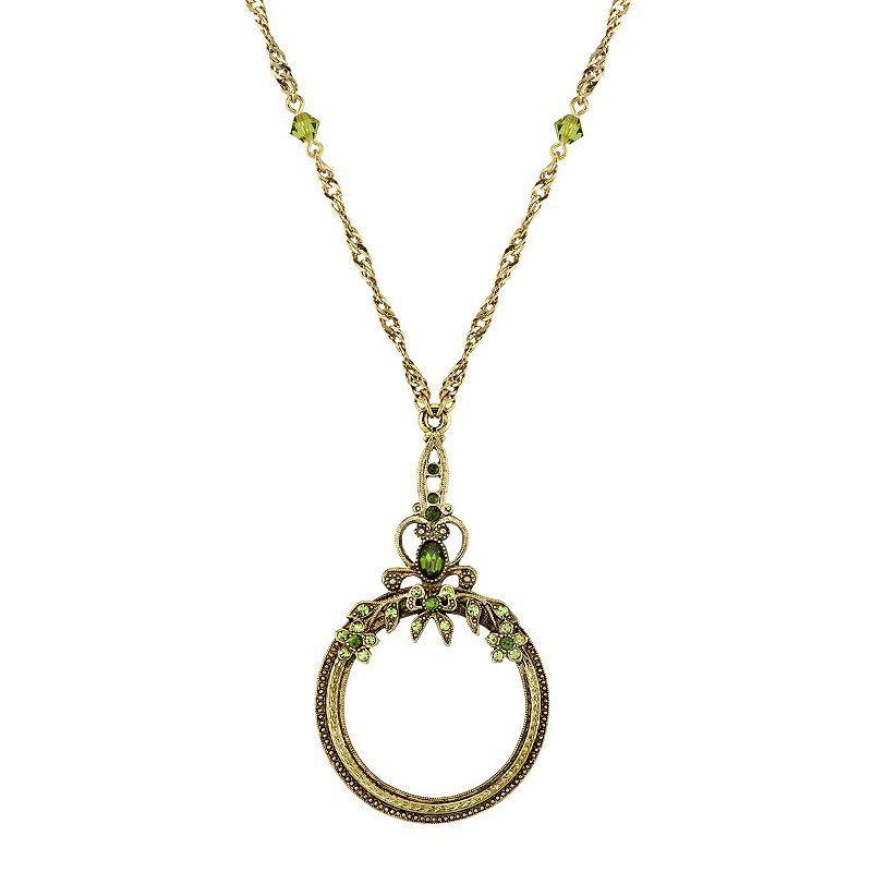 1928 Simulated Crystal & Bead Circle Pendant Necklace, Womens Green Product Image