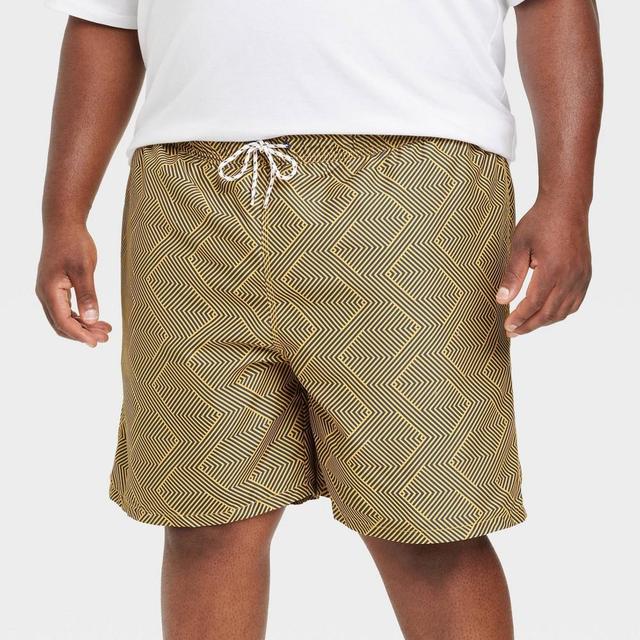 Mens Big & Tall 7 Geometric Print Swim Shorts - Goodfellow & Co Gold 5XL Product Image