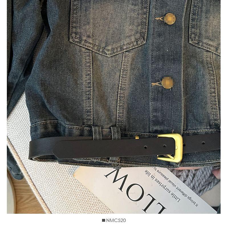 Washed Denim Trucker Jacket with Belt Product Image