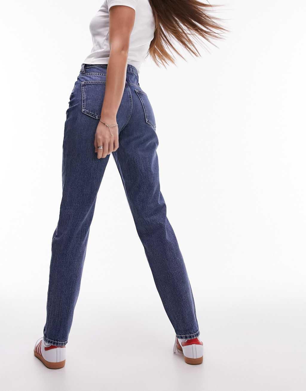 Topshop Tall Original high rise Mom jeans in mid blue Product Image