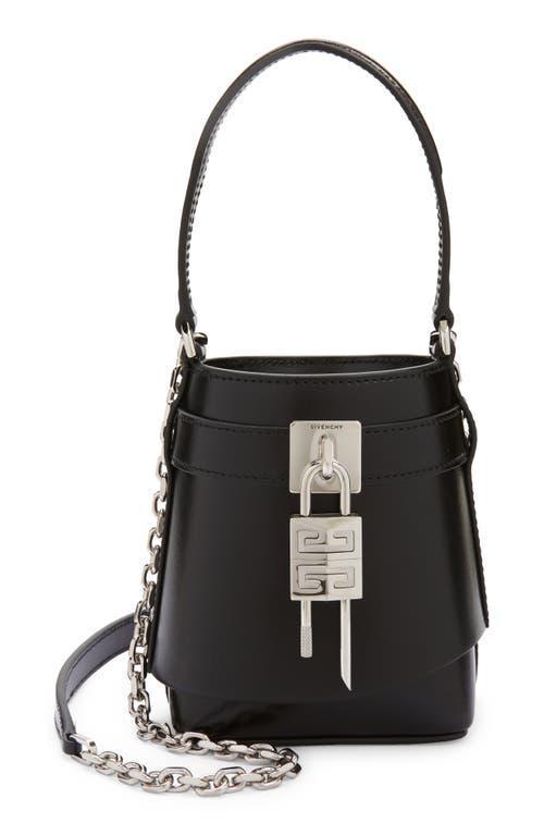 Womens Micro Shark Lock Bucket Bag In Box Leather Product Image