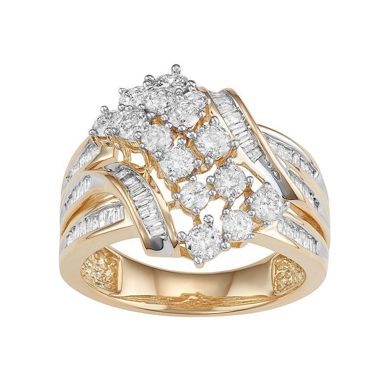 10k Gold 1 1/2 Carat T.W. Diamond Twist Multi Row Ring, Womens White Product Image