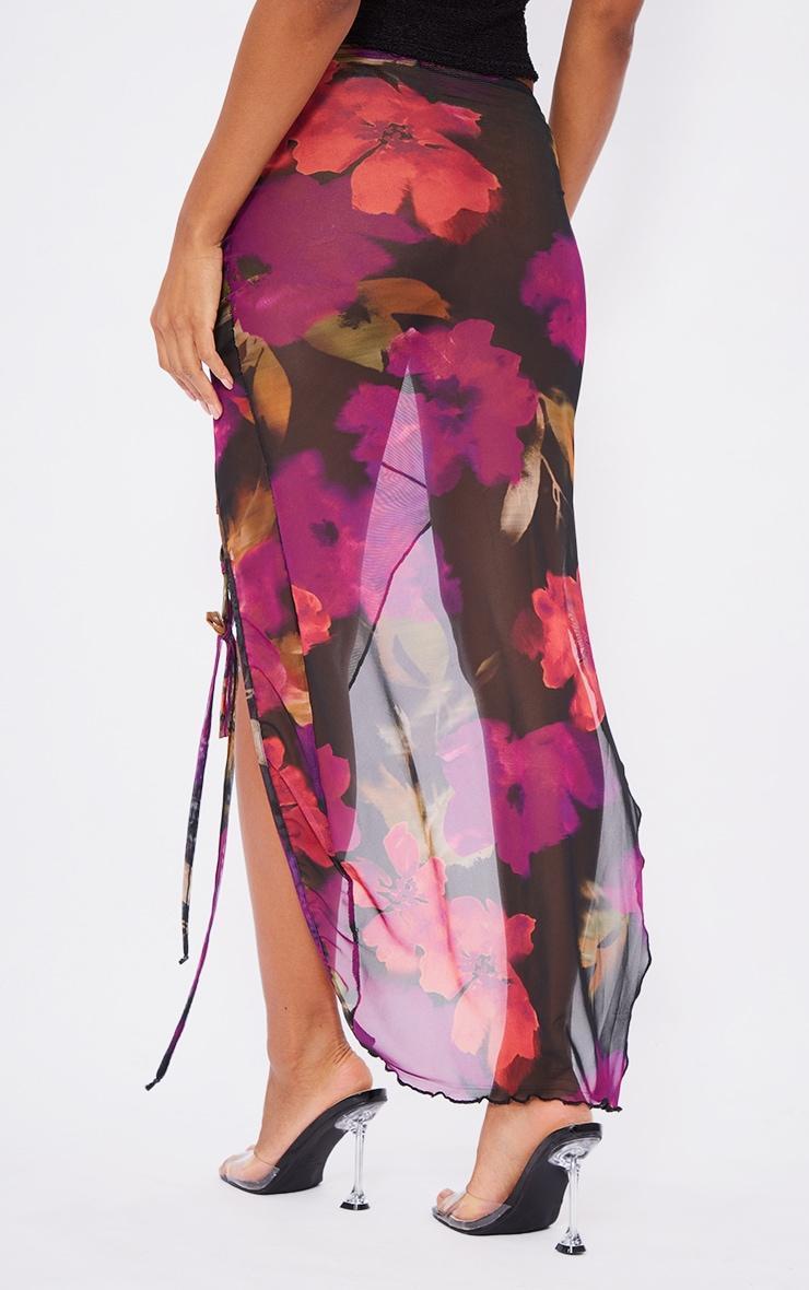 Multi Printed Mesh Asymmetric Hem Maxi Skirt Product Image