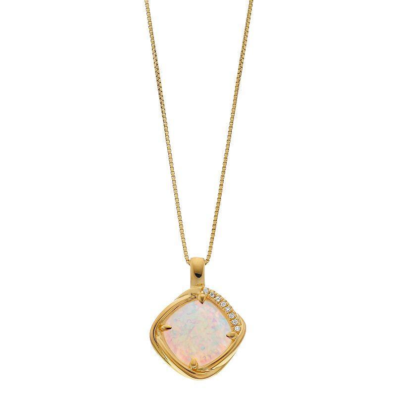 Gemminded 18K Gold over Sterling Silver Lab Created Opal Pendant Necklace with Lab Created White Saphire Accents, Womens Gold Tone Product Image