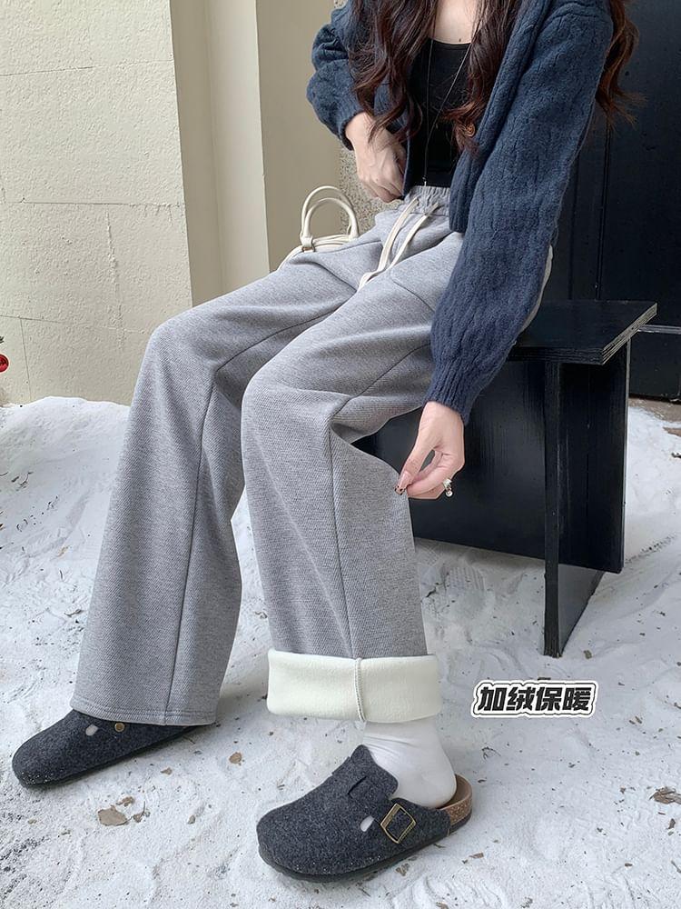 Drawstring Waist Plain Wide Leg Sweatpants Product Image