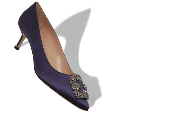 HANGISI 50 Dark Blue Satin Jewel Buckle Pumps Product Image