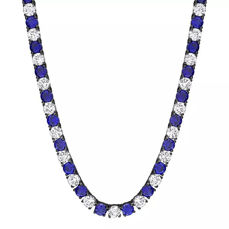 Stella Grace Sterling Silver Created White & Blue Sapphire Mens Necklace Product Image