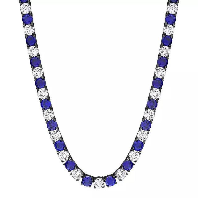 Stella Grace Sterling Silver Created White & Blue Sapphire Mens Necklace Product Image