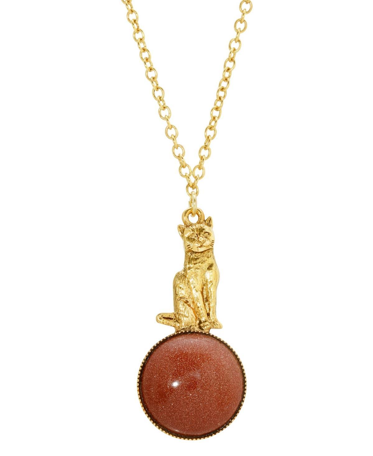 1928 Gold Tone Goldstone Cat Pendant Necklace, Womens Product Image