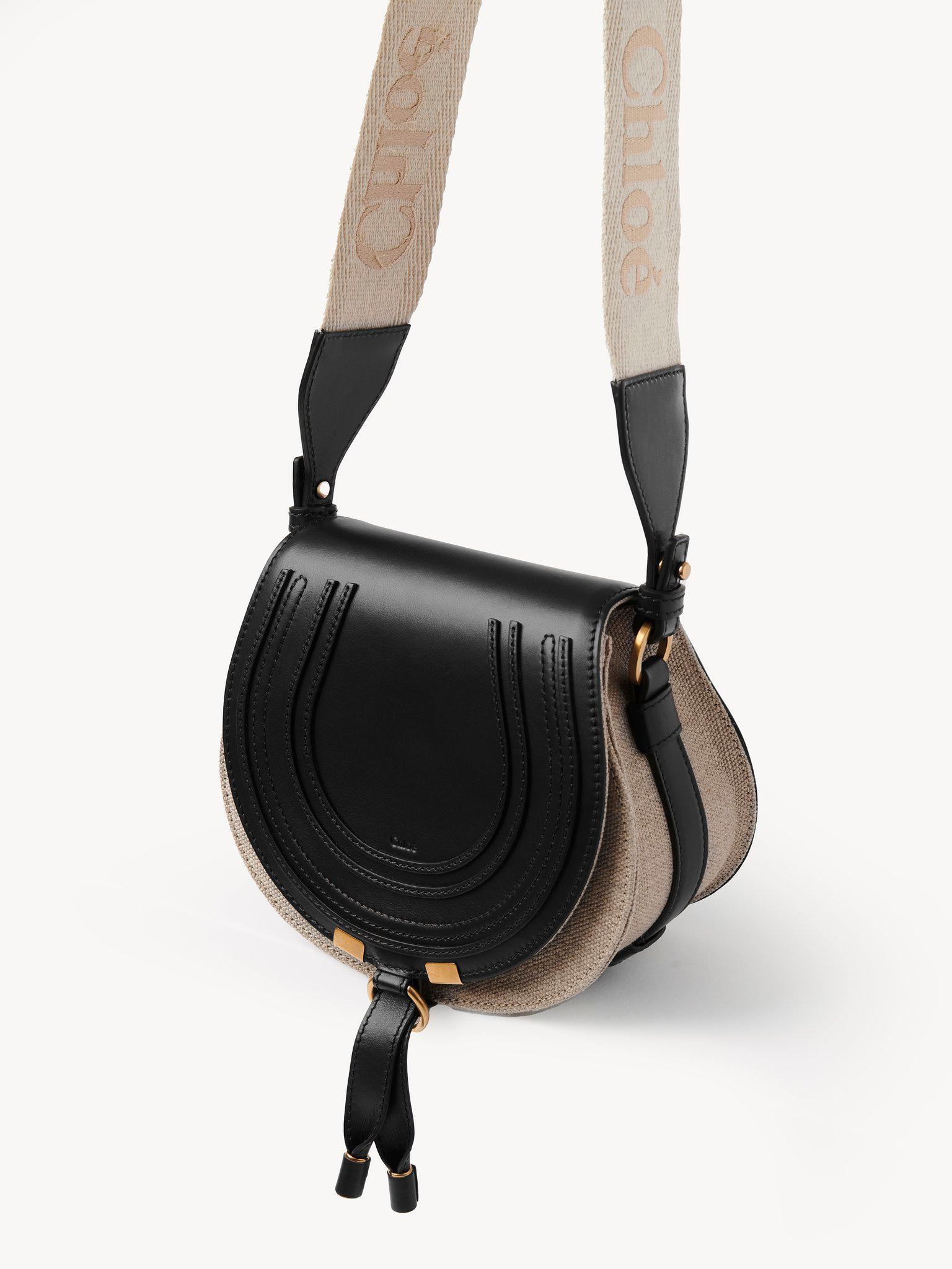 Small Marcie saddle bag in linen & soft leather Product Image