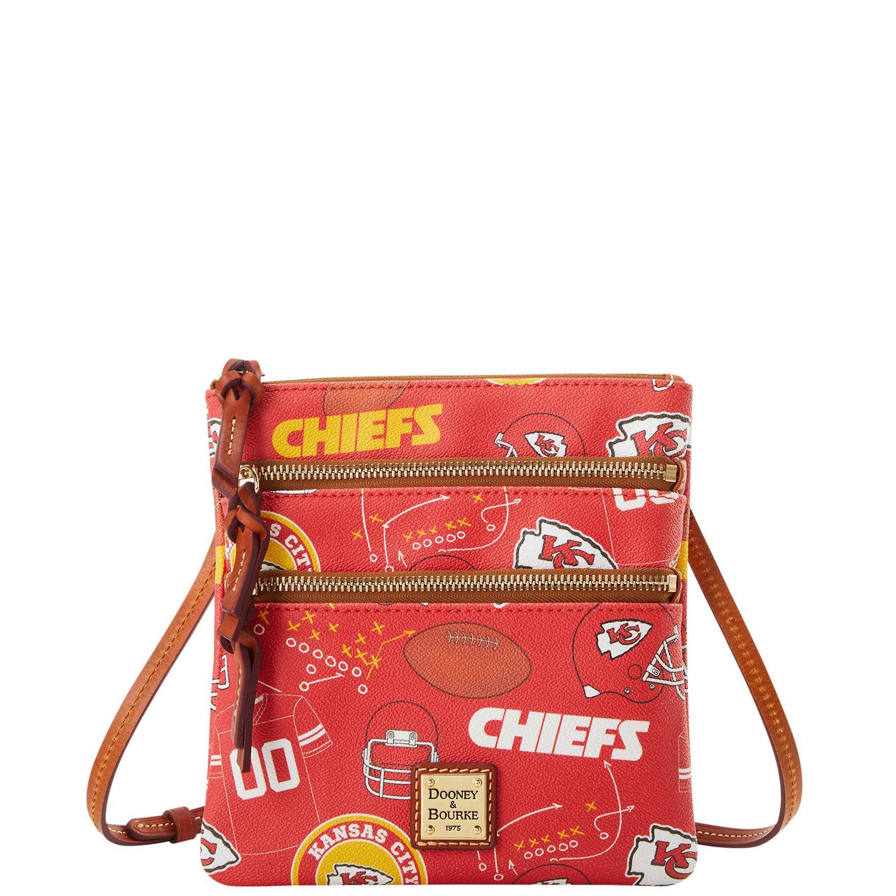 Dooney & Bourke Womens NFL Chiefs North South Triple Zip Crossbody Coated Cotton Shoulder Bag in Red Product Image