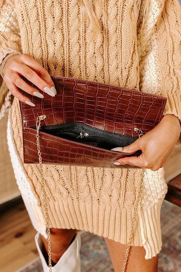 Fashionably Late Faux Leather Clutch in Chocolate Product Image