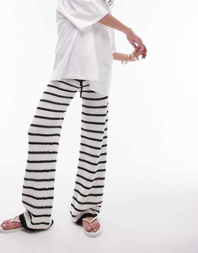 Topshop knitted stripe pants in black and white Product Image