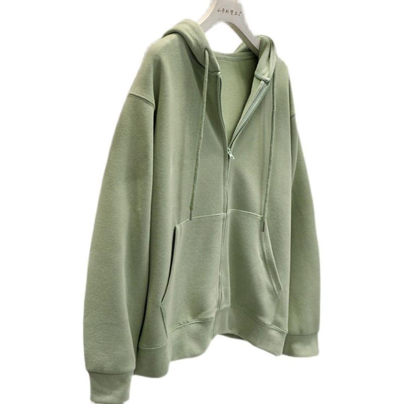 Drawstring Drop Shoulder Plain Zip Up Oversized Hoodie Product Image