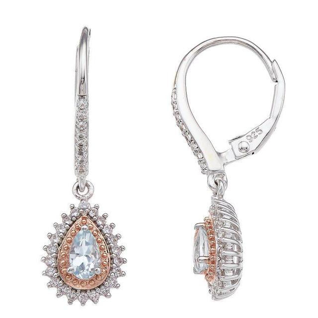 14k Rose Gold Over Silver Aquamarine Pear Drop Earrings, Womens, Two Tone Product Image