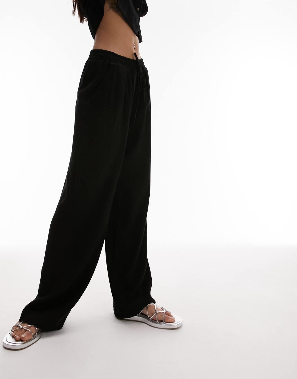 Topshop linen look wide leg relaxed pants Product Image