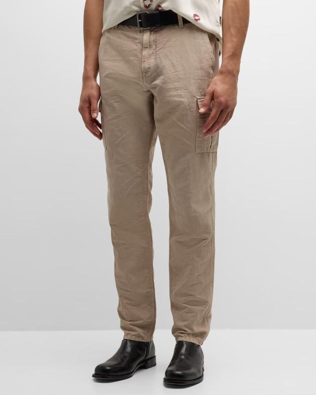 Mens Cotton Linen Straight-Leg Cargo Pants Product Image