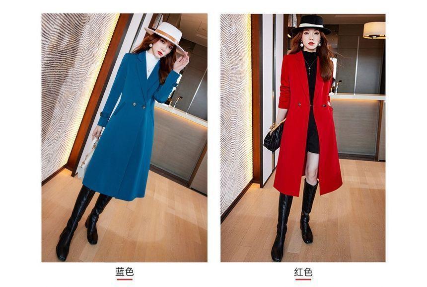 Double Breasted Plain Long Coat Product Image