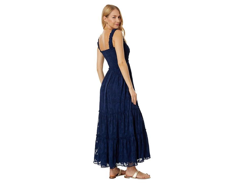 Lilly Pulitzer Hadly Smocked Maxi Dress (True Poly Crepe Swirl Clip) Women's Clothing Product Image