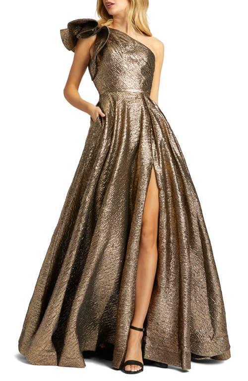 Mac Duggal Crinkle Metallic Ruffle One Shoulder Gown Product Image