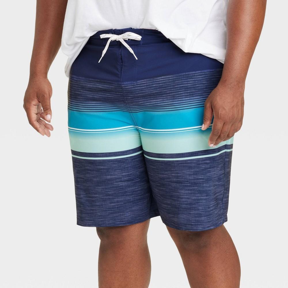 Mens Big & Tall 10 Ocean Striped Swim Shorts - Goodfellow & Co Dark Blue 44 Product Image