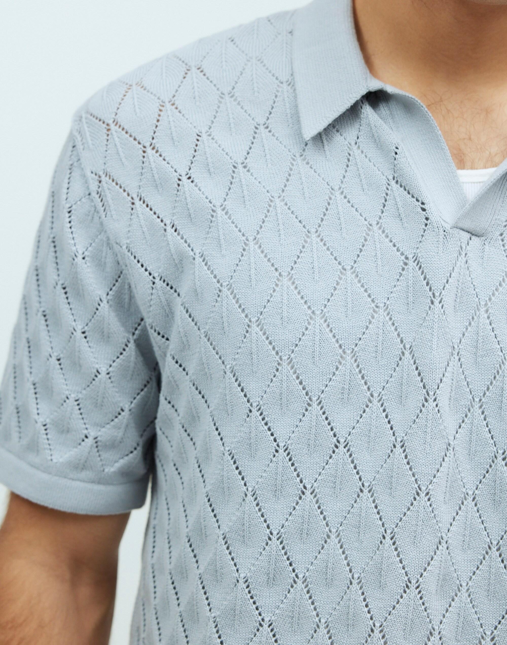 Johnny-Collar Sweater Polo Shirt in Diamond Stitch Product Image