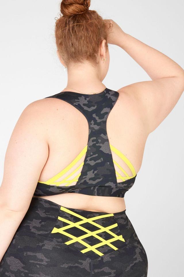 Fabletics Kessler Medium Impact Sports Bra Womens Charcoal Camo/Leaf plus Size 4X Product Image