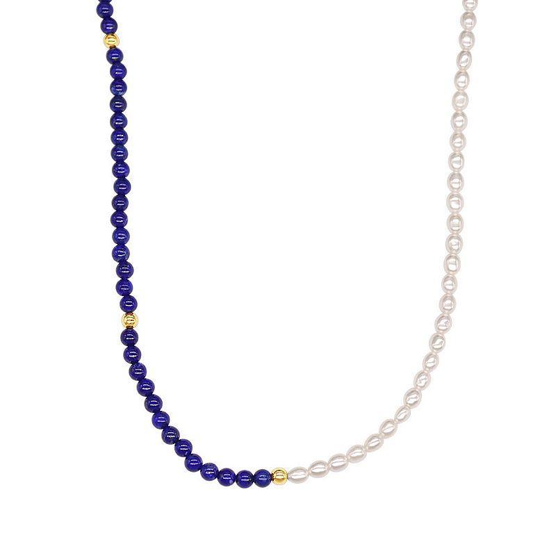 Jewelmak 14k Gold Freshwater Cultured Pearl & Lapis Lazuli Necklace, Womens Product Image