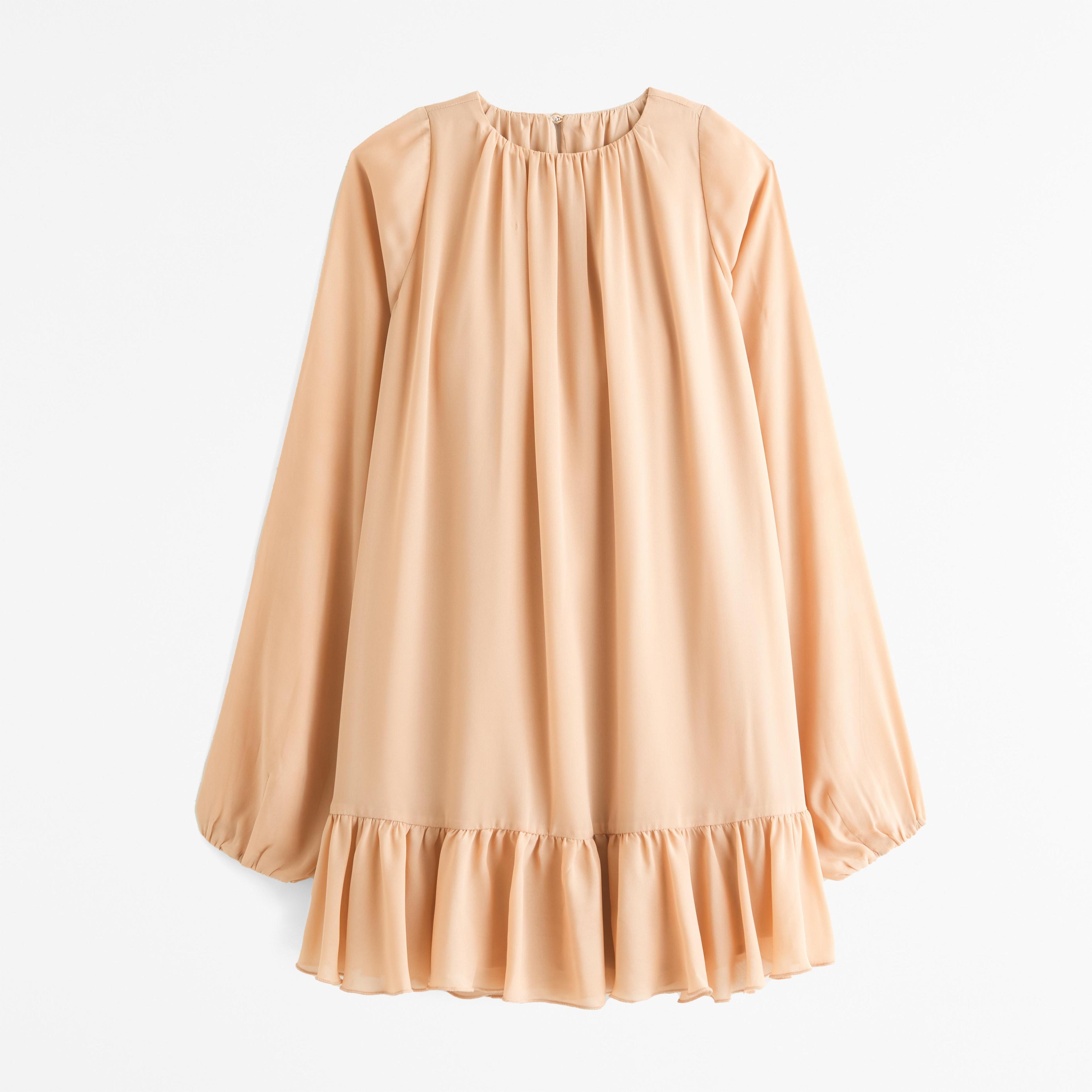 Long-Sleeve Ruffle Hem Mini Dress Product Image