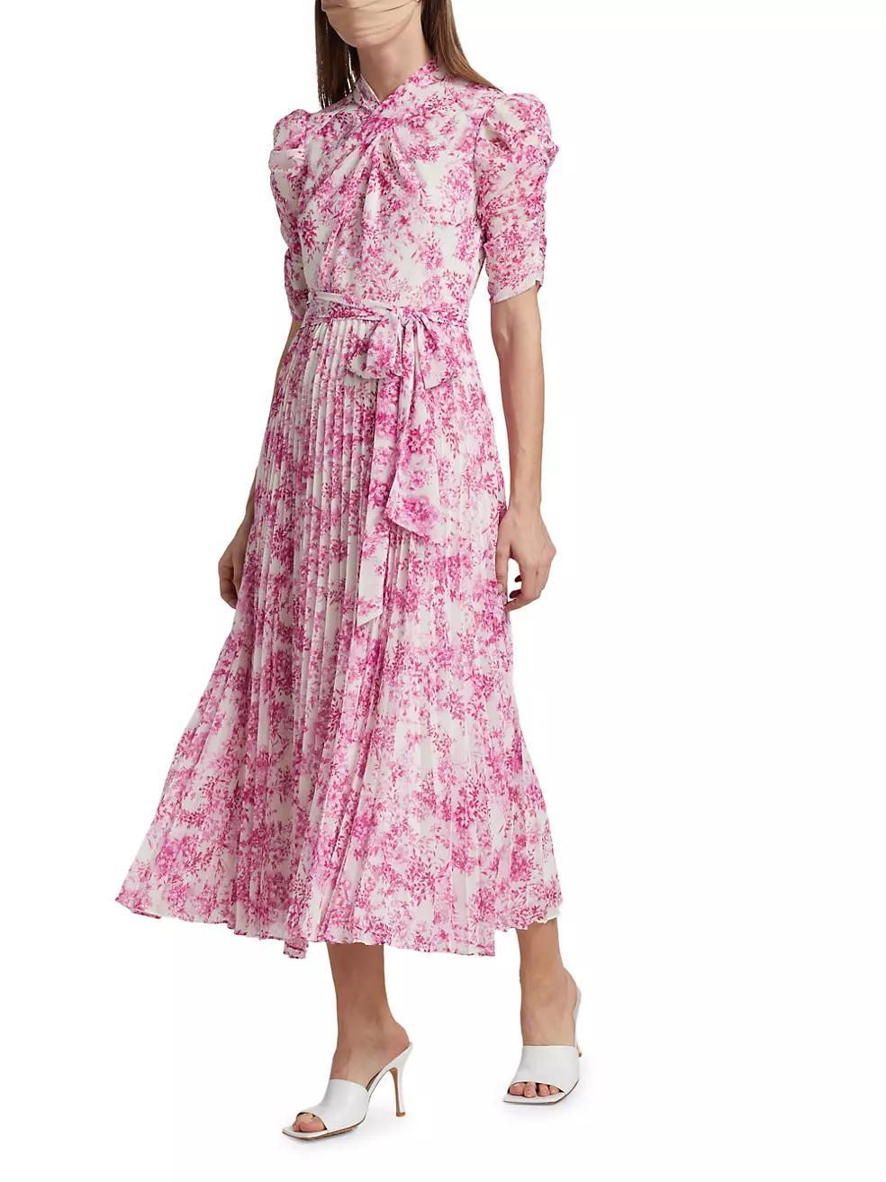 Pleated Belted Floral Midi-Dress Product Image