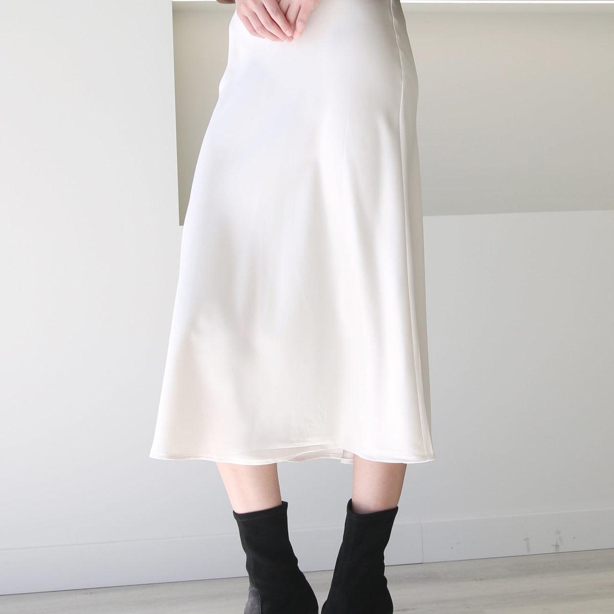 High Waist A-Line Midi Satin Skirt Ivory product image