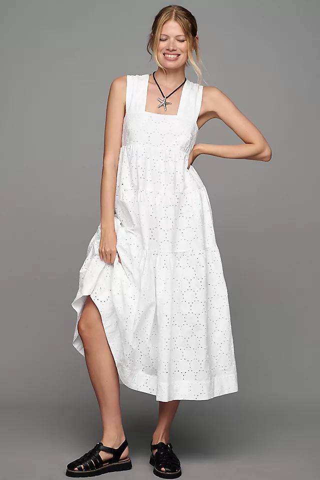 By Anthropologie Square-Neck Eyelet Tiered Midi Dress Product Image