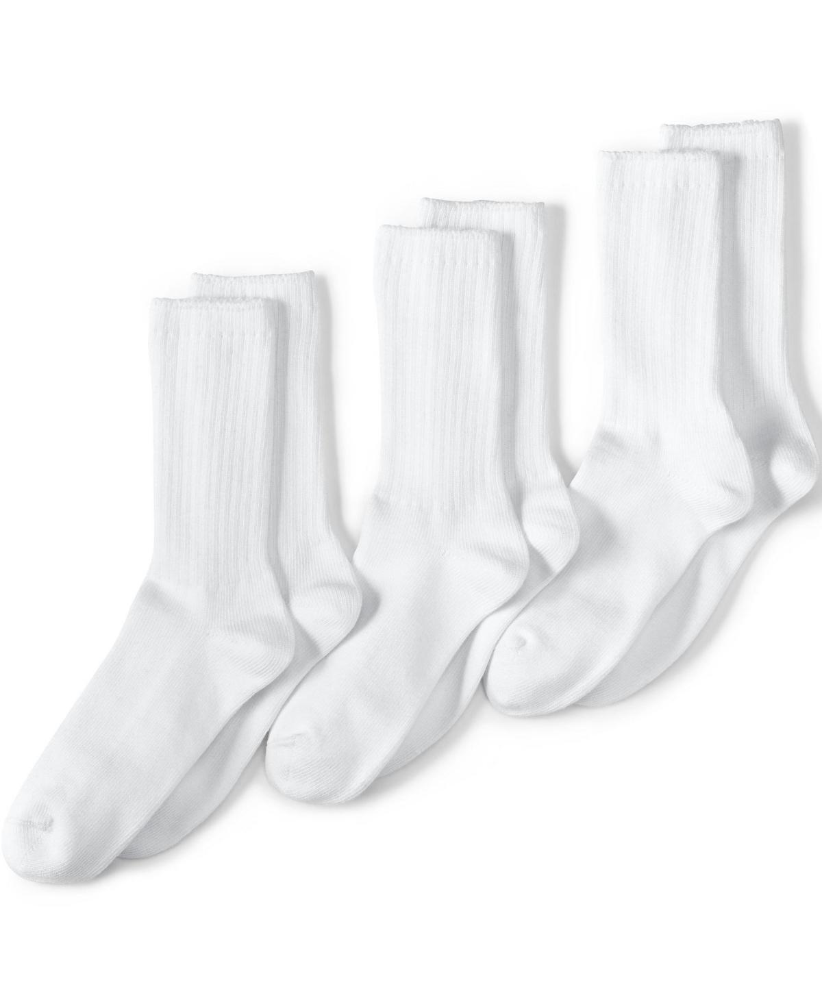 Mens Lands End Seamless Toe Cotton 3-Pack Crew Socks Pewter Grey Product Image