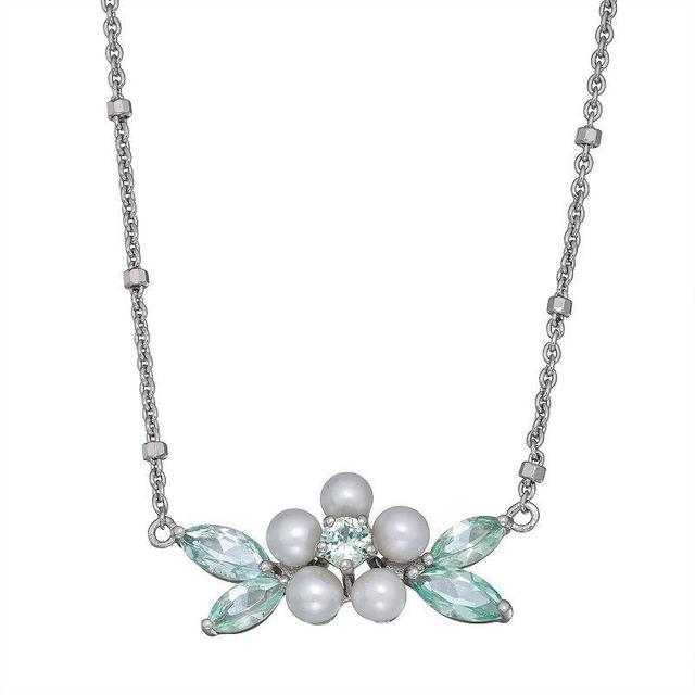 Freshwater Cultured Pearl & Lab Created Spinel Flower Necklace, Womens Sterling Product Image