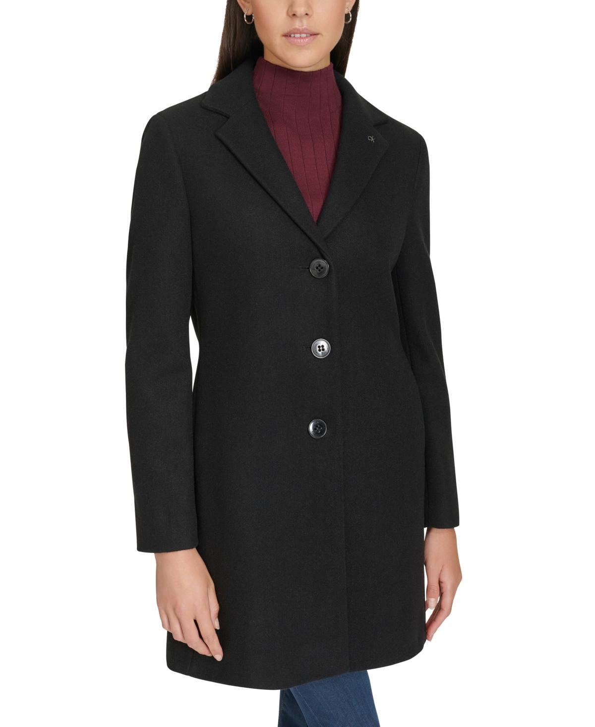 Calvin Klein Womens Single-Breasted Notched-Collar Coat Product Image