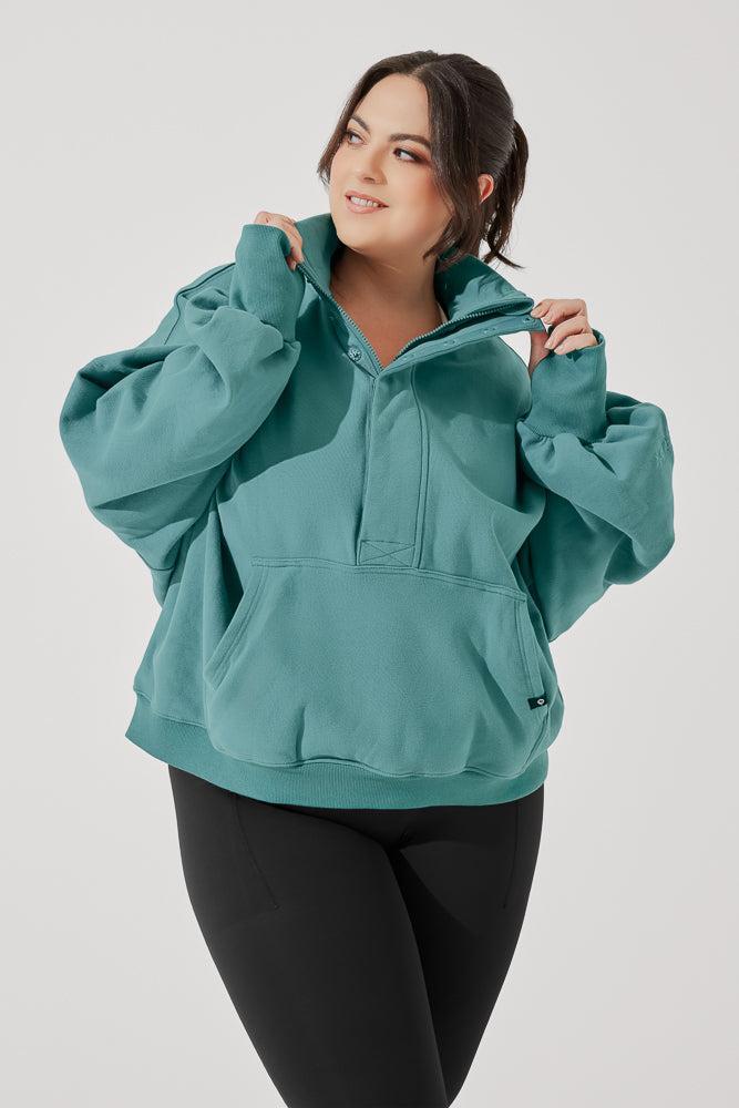 Ooey Gooey Half Zip Sweater - Turquoise Product Image