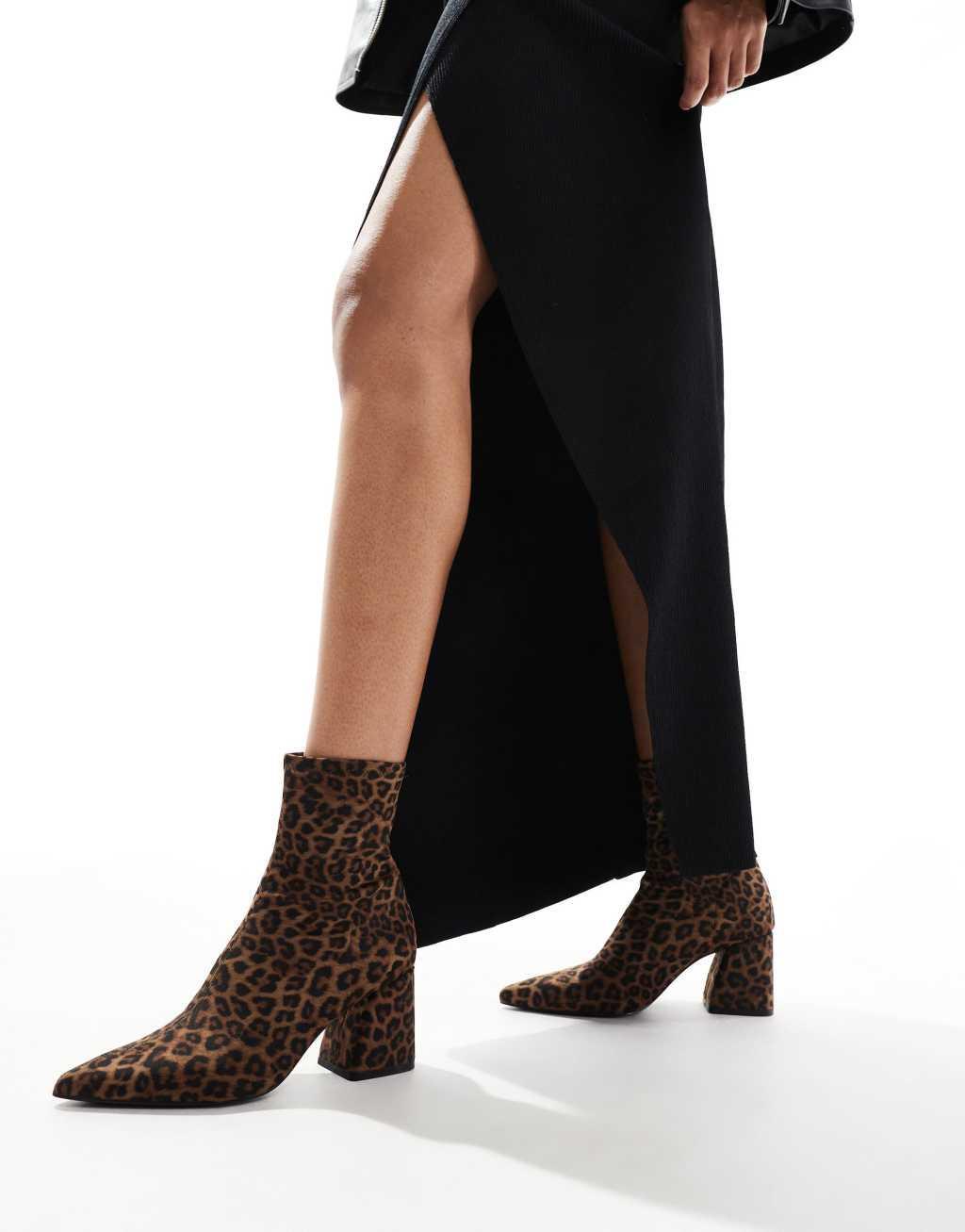 Stradivarius heeled ankle boots in leopard Product Image