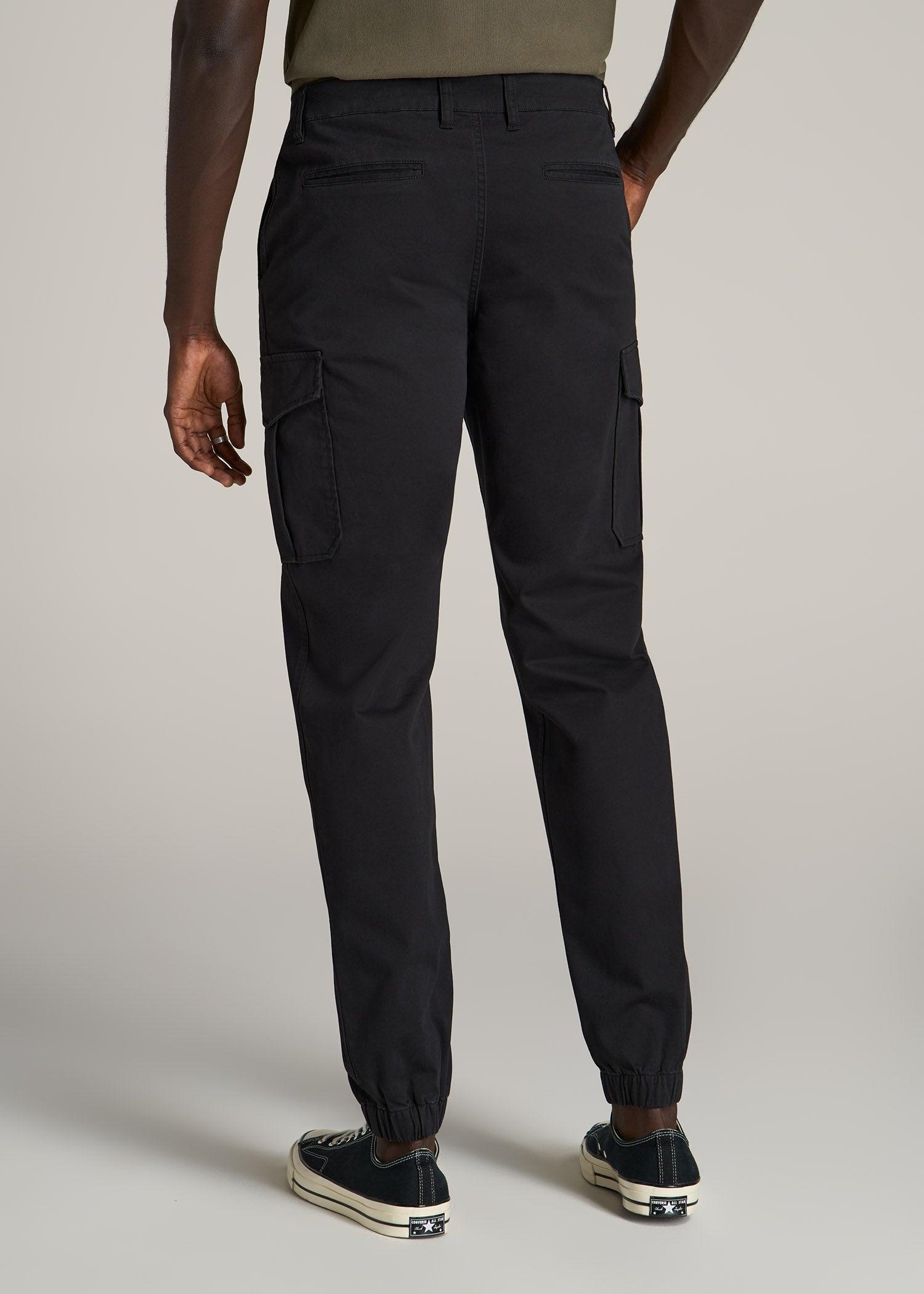 TAPERED-FIT Stretch Cotton Cargo Jogger Pants for Tall Men in Black Product Image